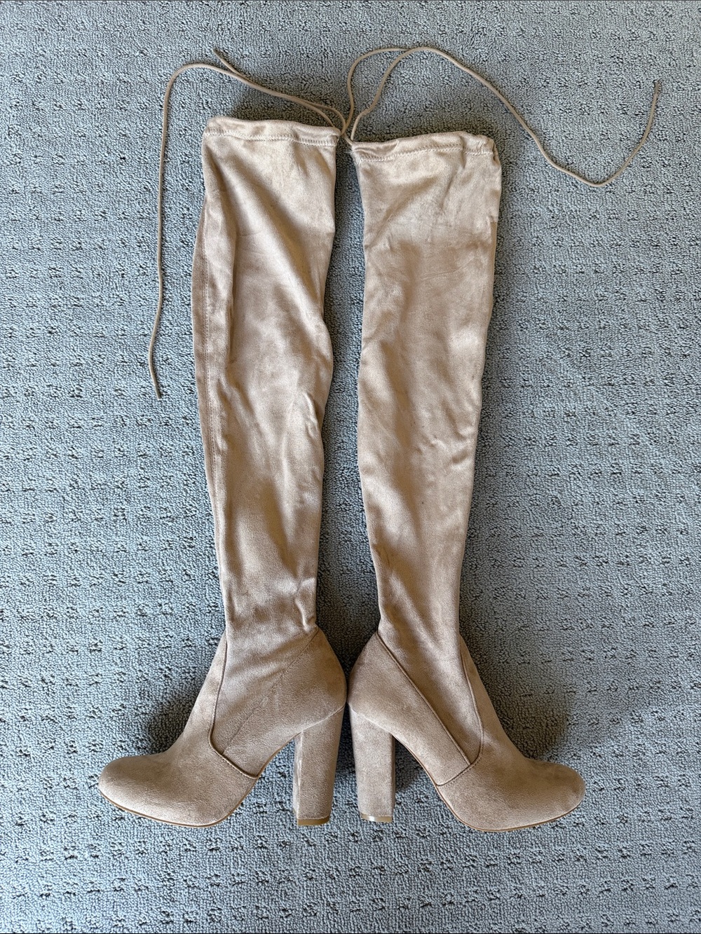 Lulus 4 Inch Over-the-Knee Taupe Sueded Block Heel Boots